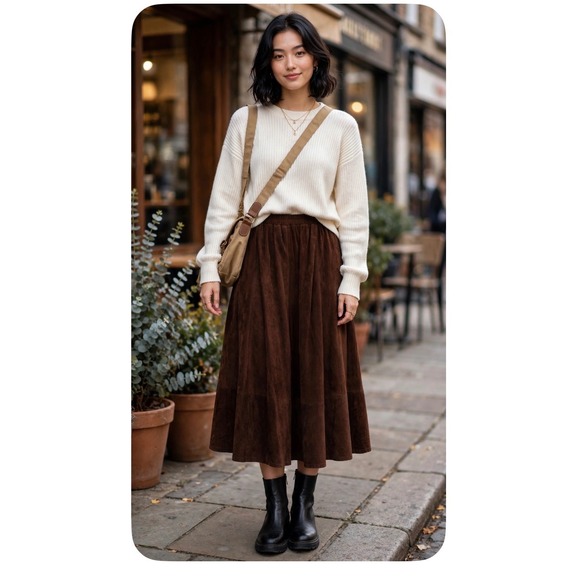 Branded Santa Fe Dresses & Skirts - VTG Branded Santa Fe Brown Suede Leather Midi Skirt Elastic Waist Western Large